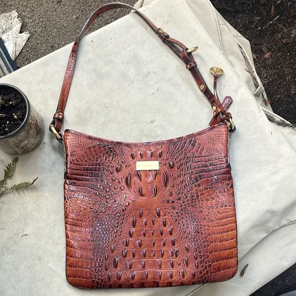 Melbourne Collection Katie Leather Crocodile-Embossed Crossbody Bag by Brahmin - Picture 1 of 3
